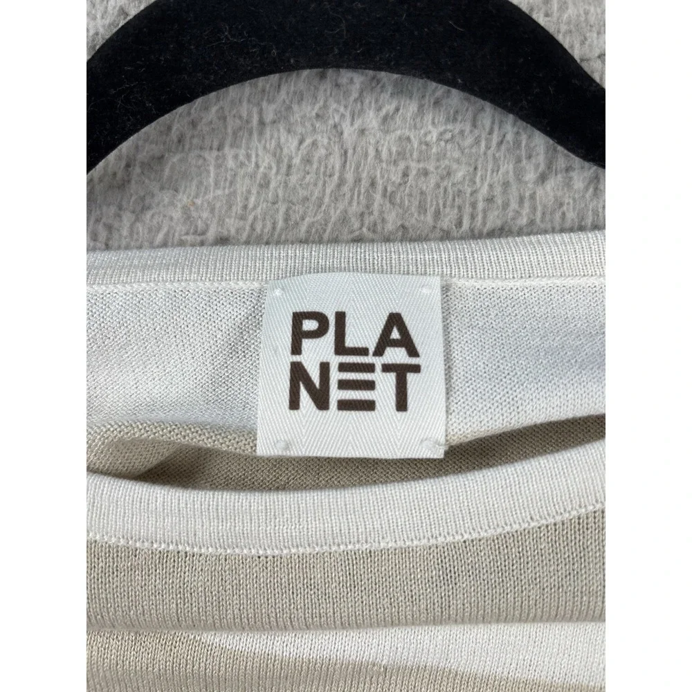 Planet Lauren G Sweater Womens One Size Asymmetrical Tan‎ Stripes Knit Top Boxy